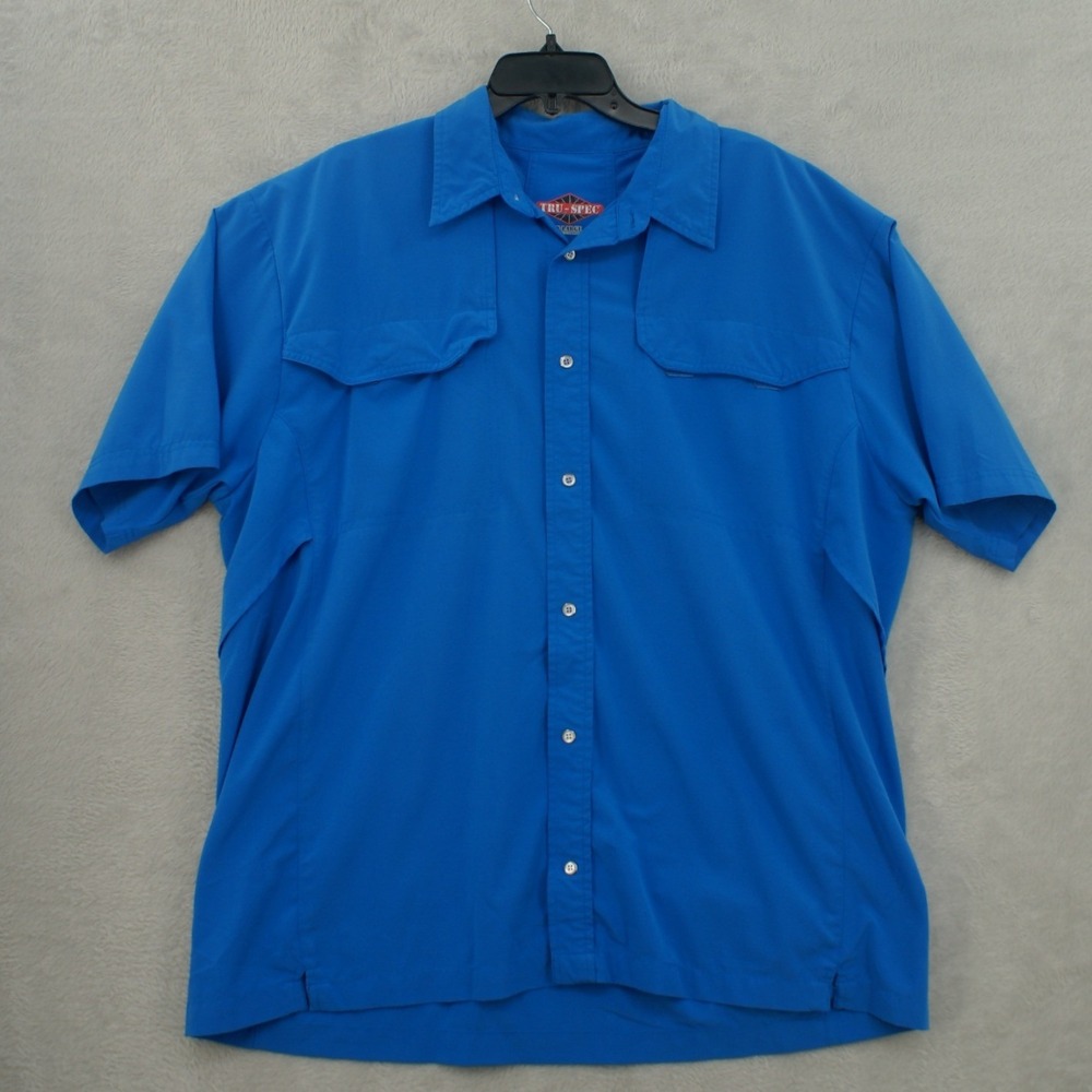 Tru-Spec Mens XL Blue 24-7 Series Tactical Short Sleeve Button Down Shirt